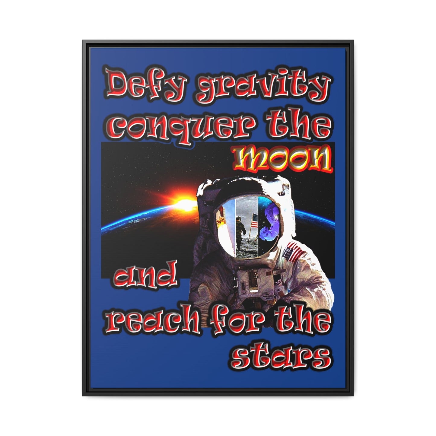 defy conquer reach - framed canvas art (dark blue)