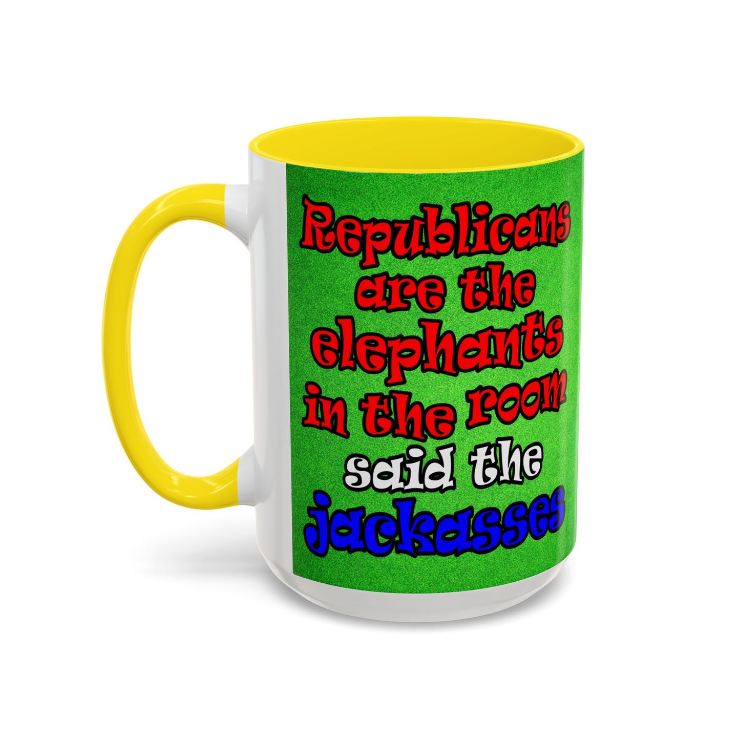 donkeys and elephants - Accent Mug (green turf)