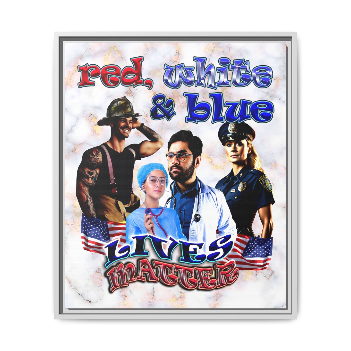 rw&b lives matter - framed canvas art (white marble)