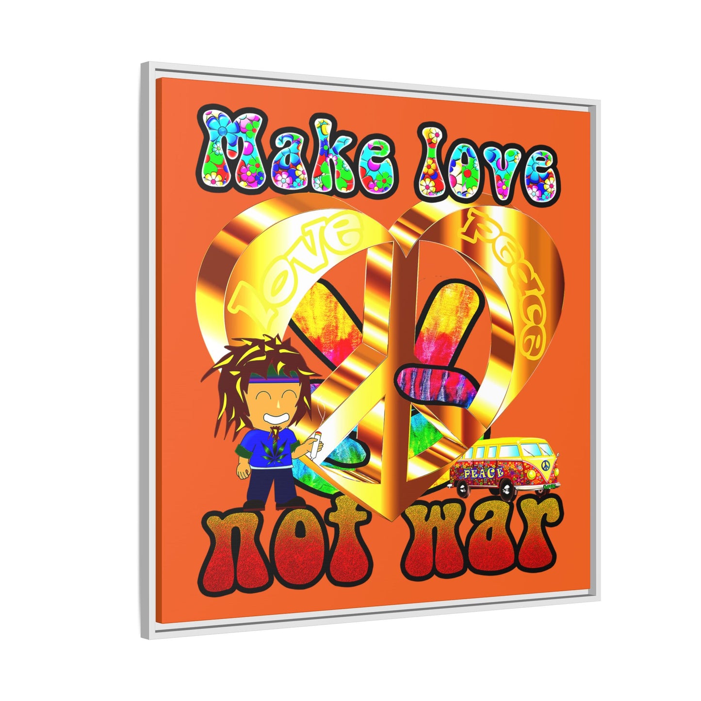 love peace - framed canvas art (orange)