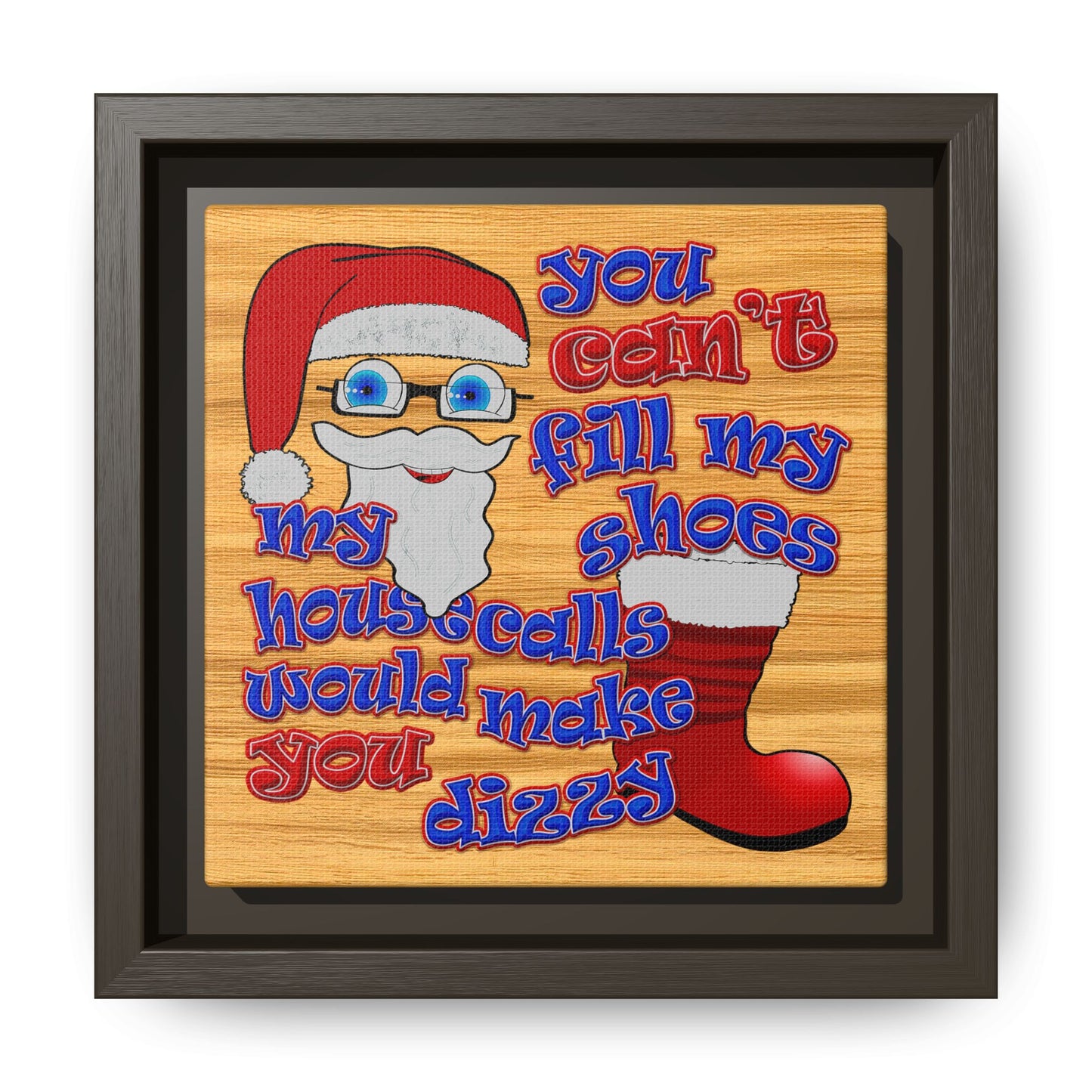 santa's shoes - framed canvas art (butterscotch wood finish)