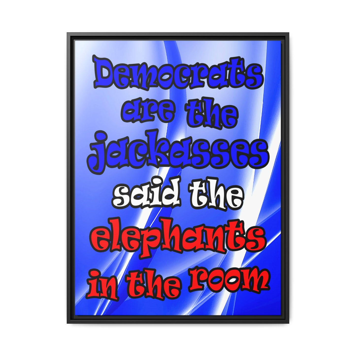 donkeys and elephants - framed canvas art (blue-white wave)