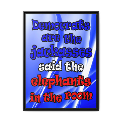 donkeys and elephants - framed canvas art (blue-white wave)