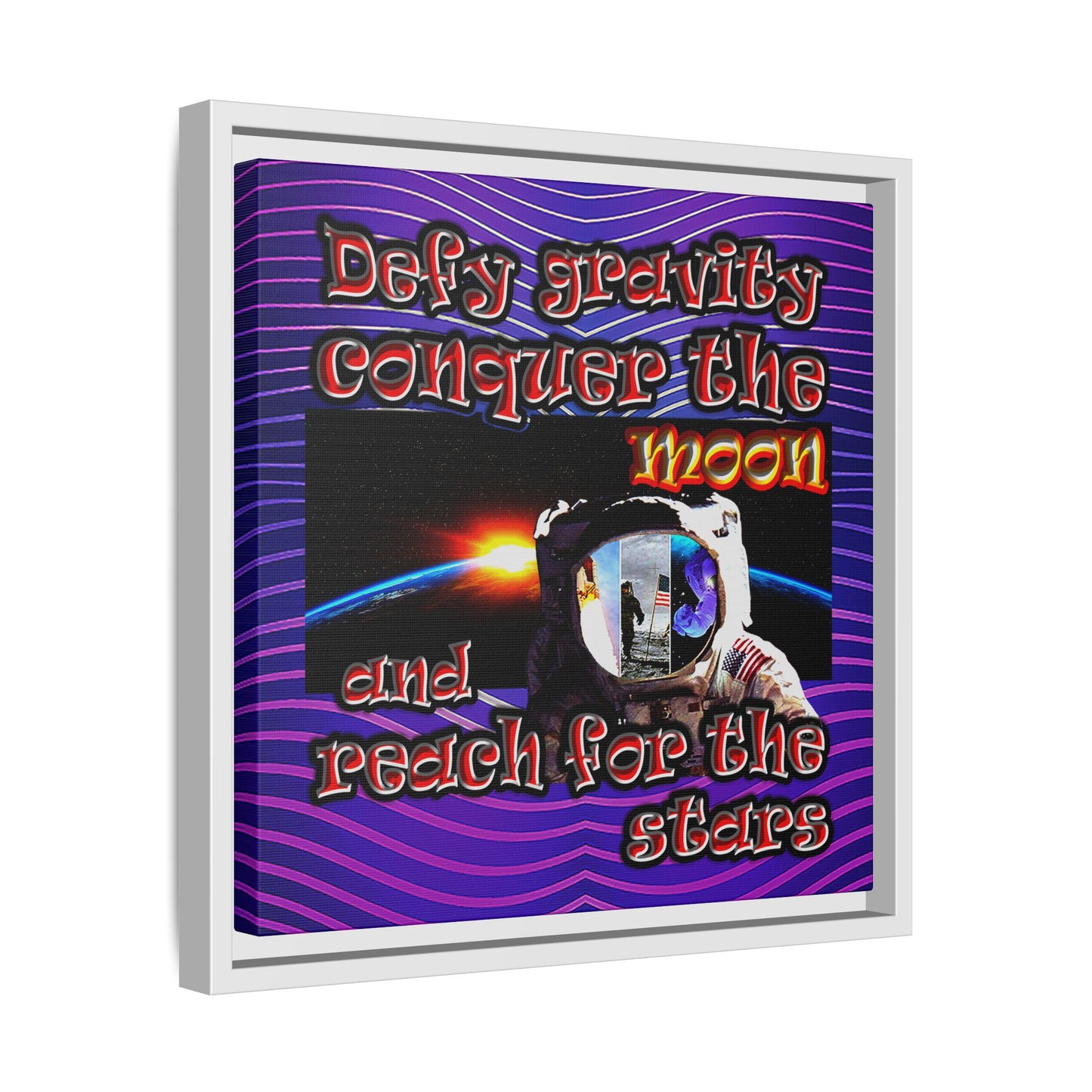 defy conquer reach - framed canvas art (purple wave)