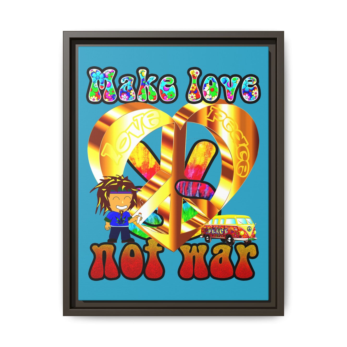love peace - framed canvas art (turquoise)