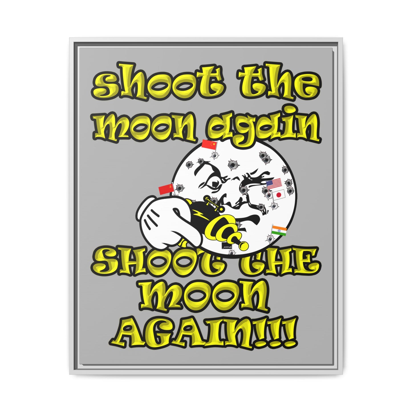 shoot the moon again - framed canvas art (light grey)