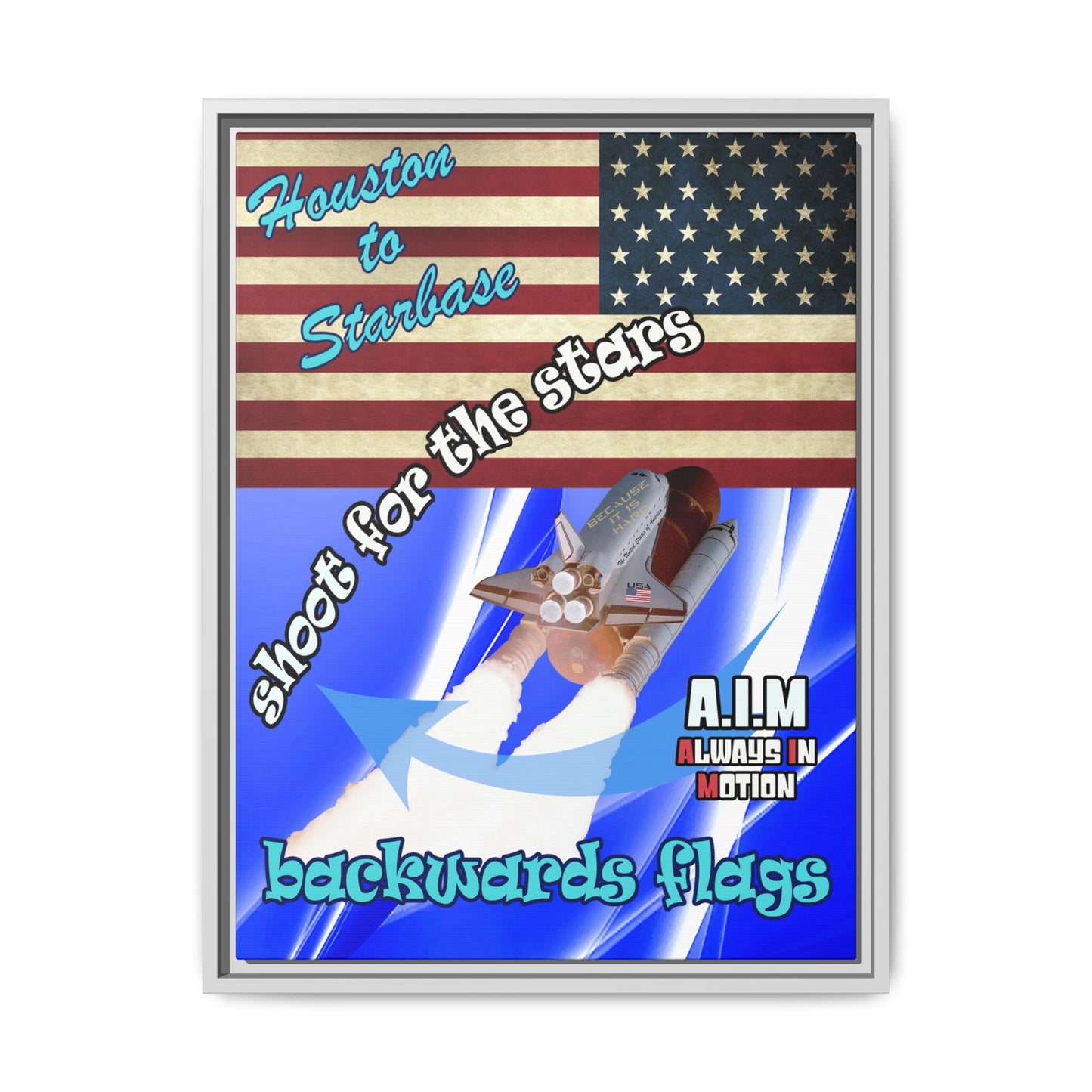 shoot for the stars - framed canvas art (blue-white wave)