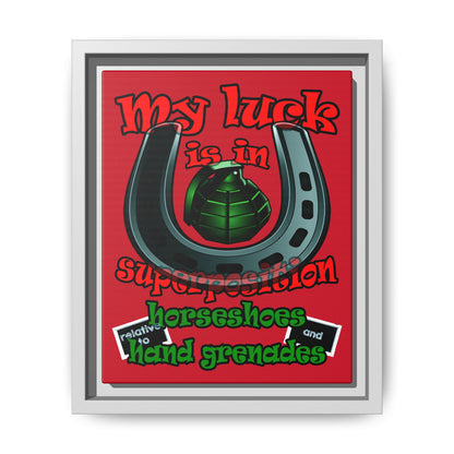 my luck - framed canvas art (dark red)