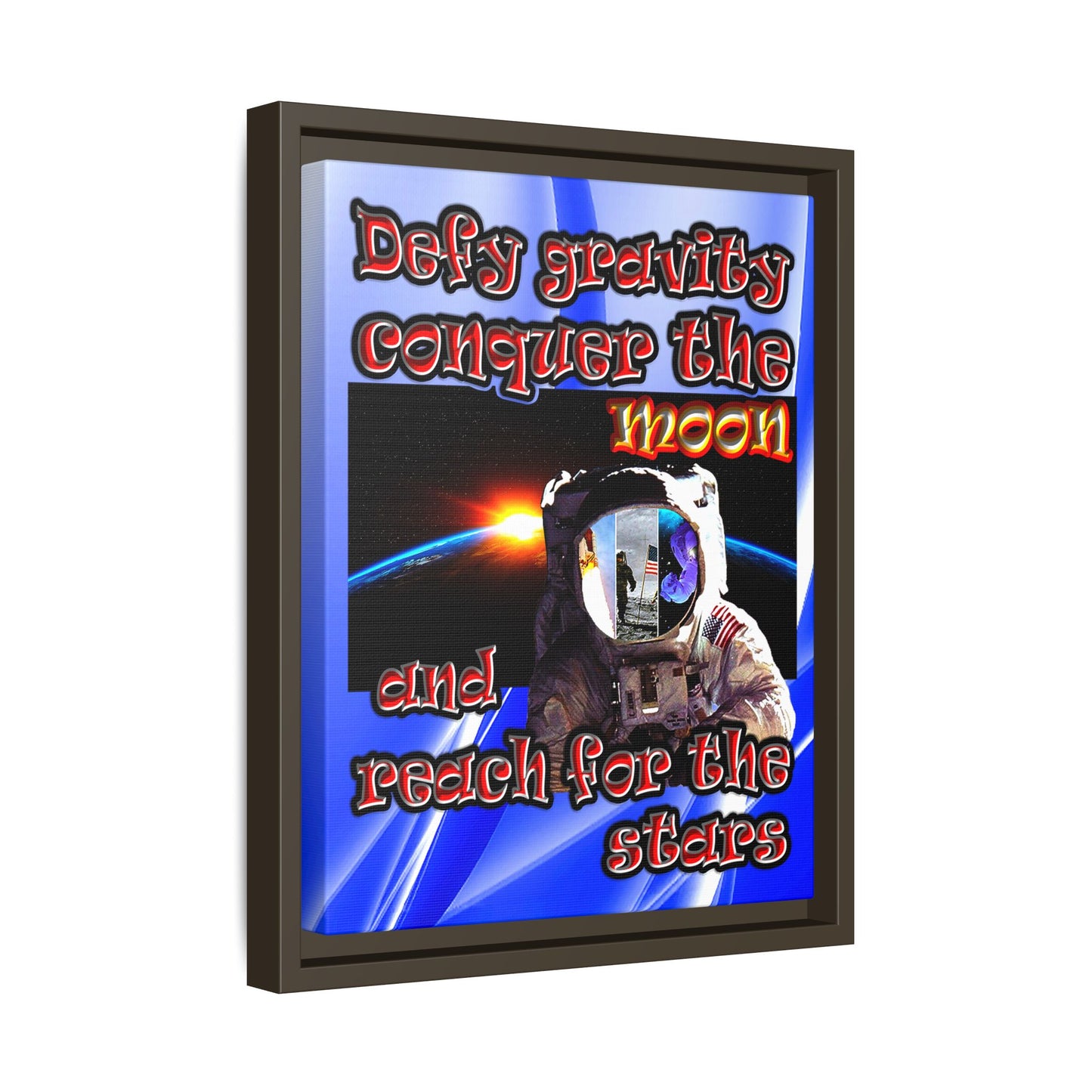 defy conquer reach - framed canvas art (blue-white wave)