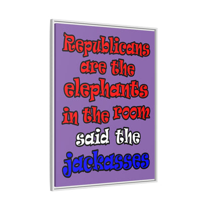 donkeys and elephants - framed canvas art (light purple)