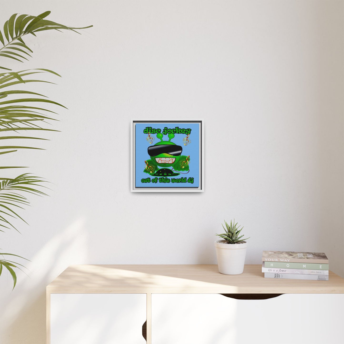 disc jockey - framed canvas art (light blue)