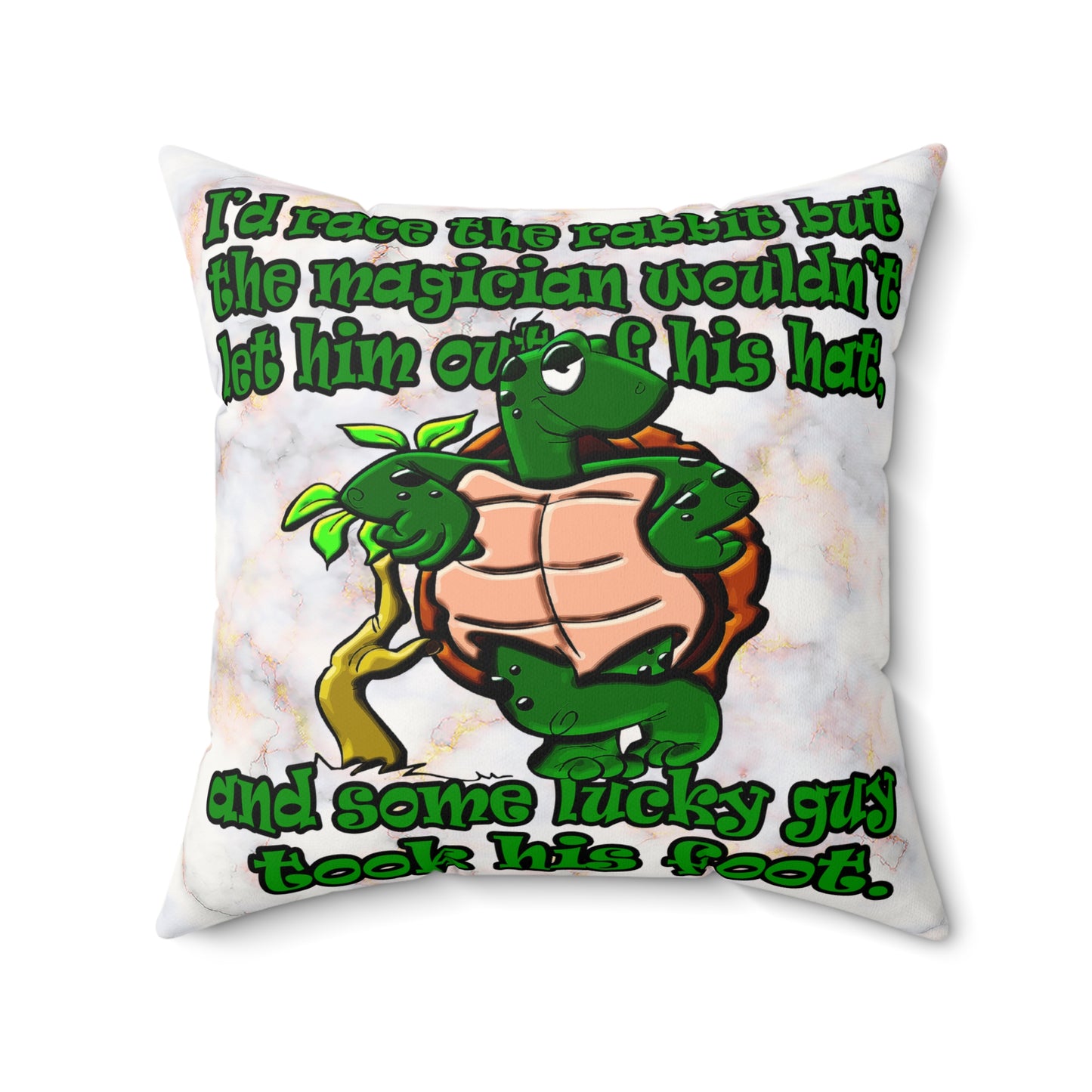 turtle race - Faux Suede Square Pillow - (white marble)