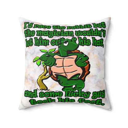 turtle race - Faux Suede Square Pillow - (white marble)