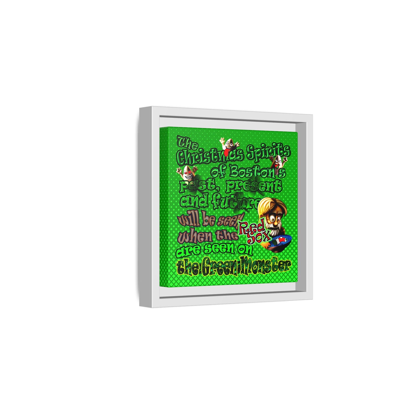 christmas spirits of boston - framed canvas art (logo green)