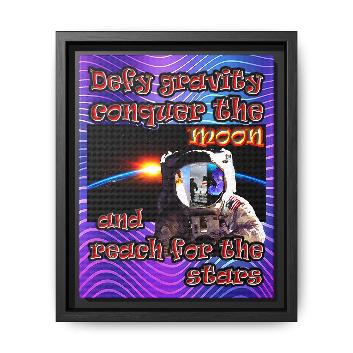 defy conquer reach - framed canvas art (purple wave)