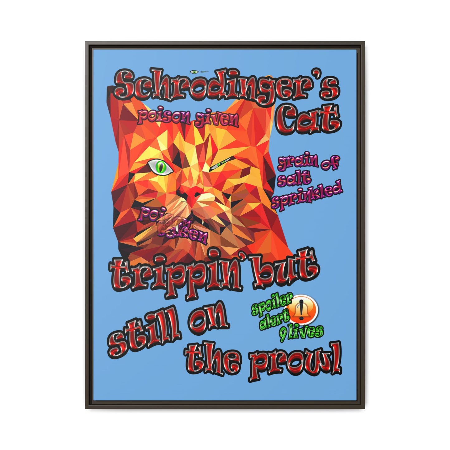 schrodinger's cat - framed canvas art (light blue)