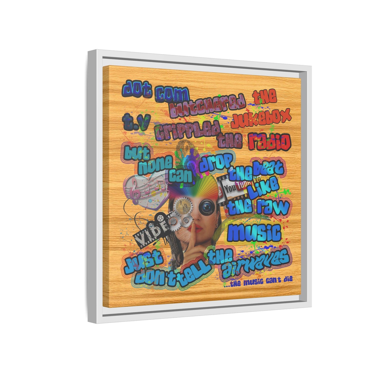 drop the beat - framed canvas art (butterscotch wood finish)