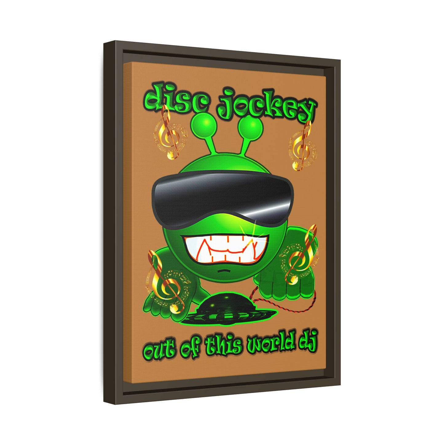 disc jockey - framed canvas art (light brown)
