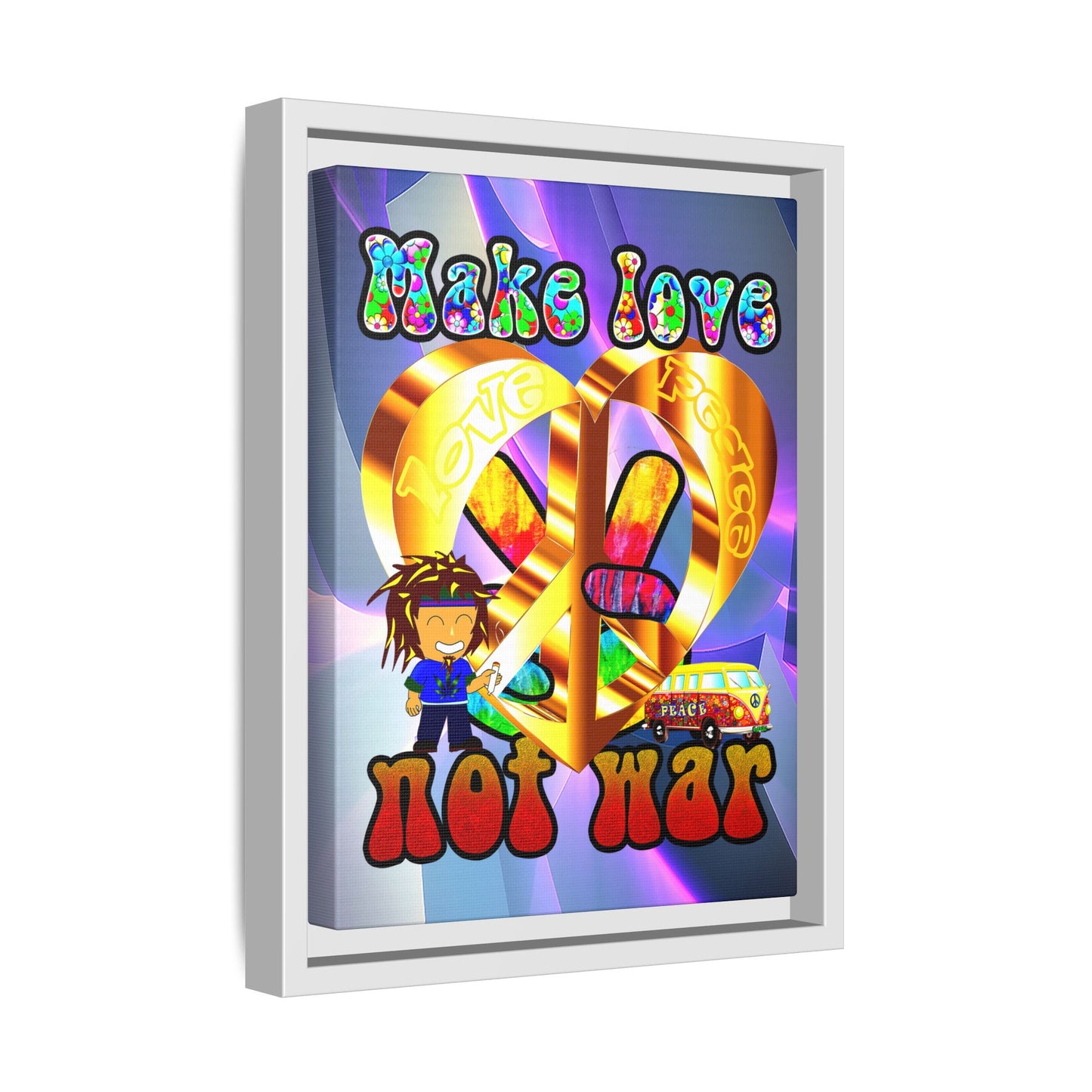 love peace - framed canvas art (grey-pink wave)