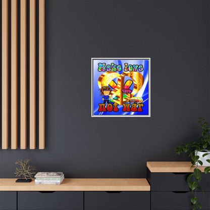 love peace - framed canvas art (blue-white wave)