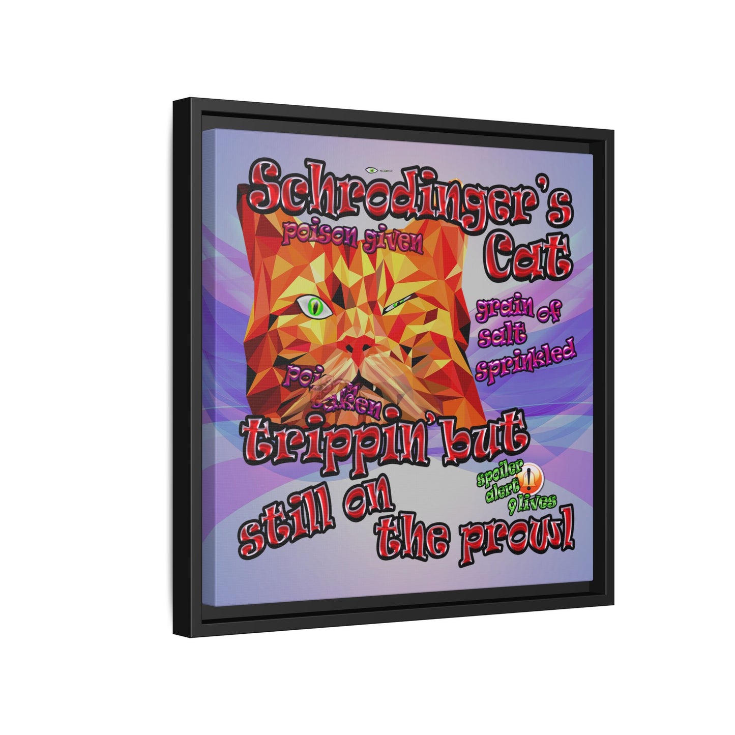 schrodinger's cat - framed canvas art (light blue-pink wave)