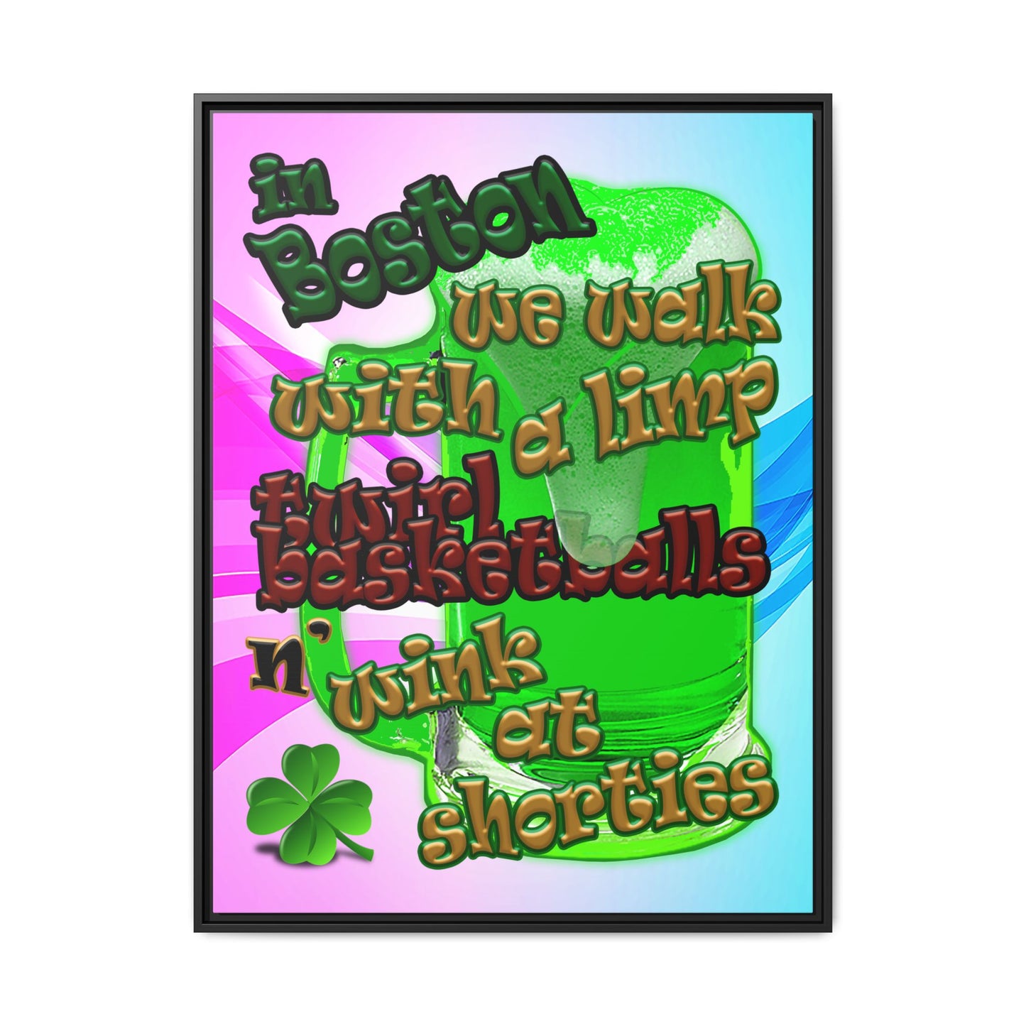 celtics logo - framed canvas art (light blue-pink wave)