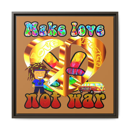 love peace - framed canvas art (light brown)