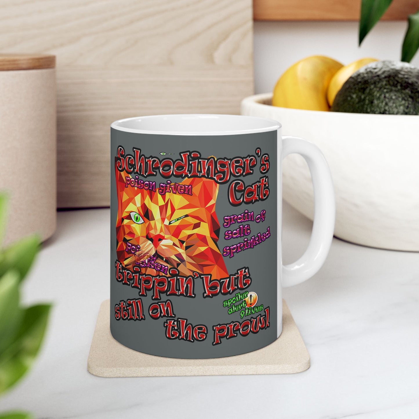 schrodinger's cat - White Mug (dark grey)