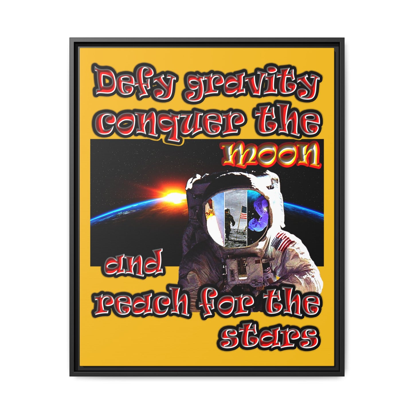 defy conquer reach - framed canvas art (yellow)
