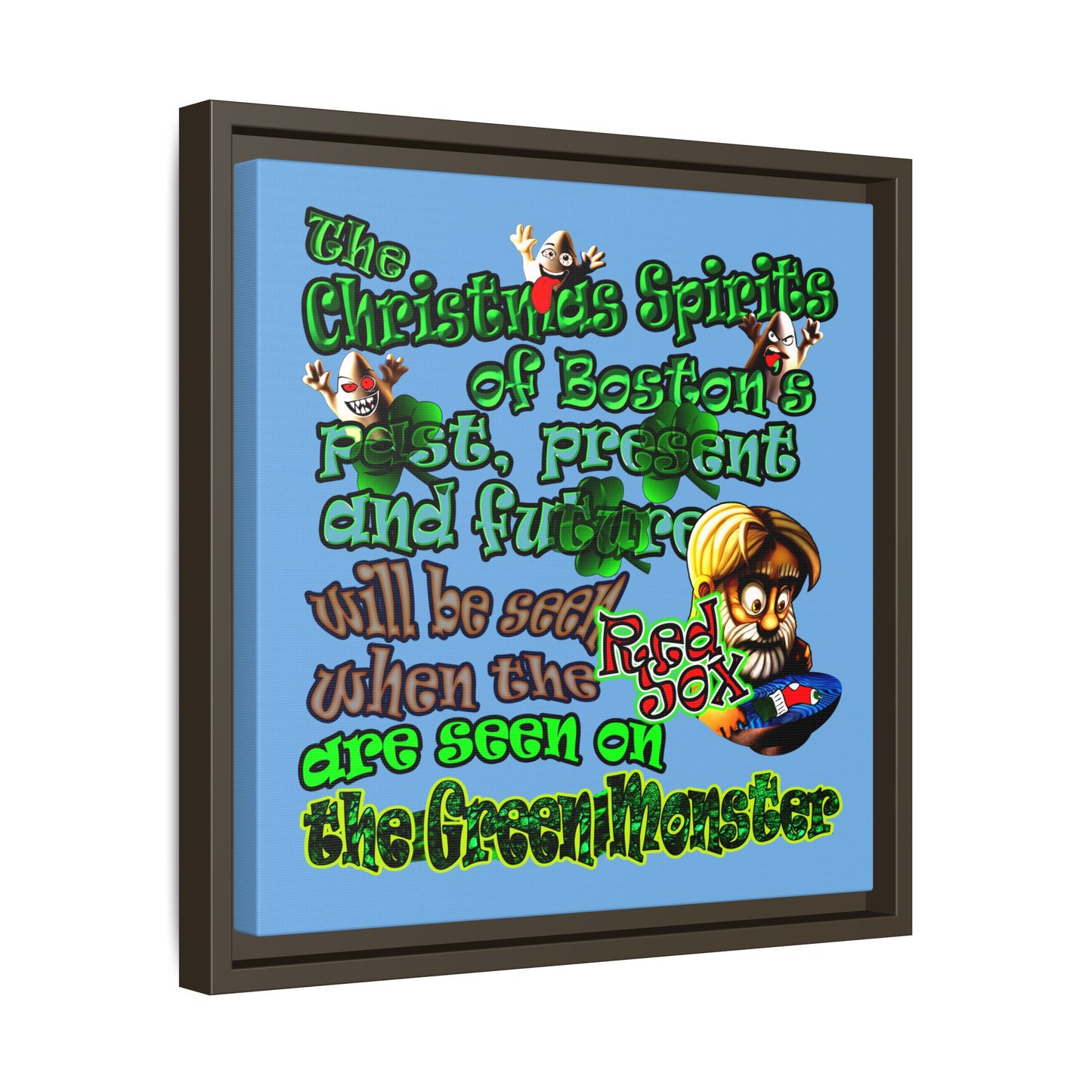 christmas spirits of boston - framed canvas art (light blue)