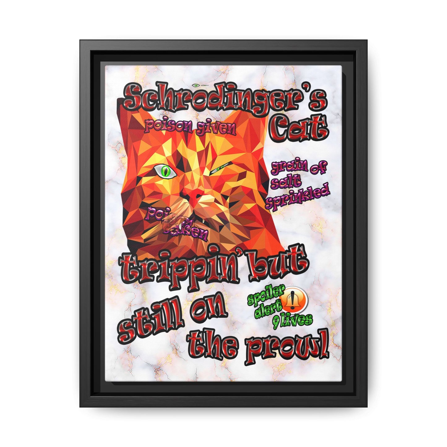 schrodinger's cat - framed canvas art (white marble)