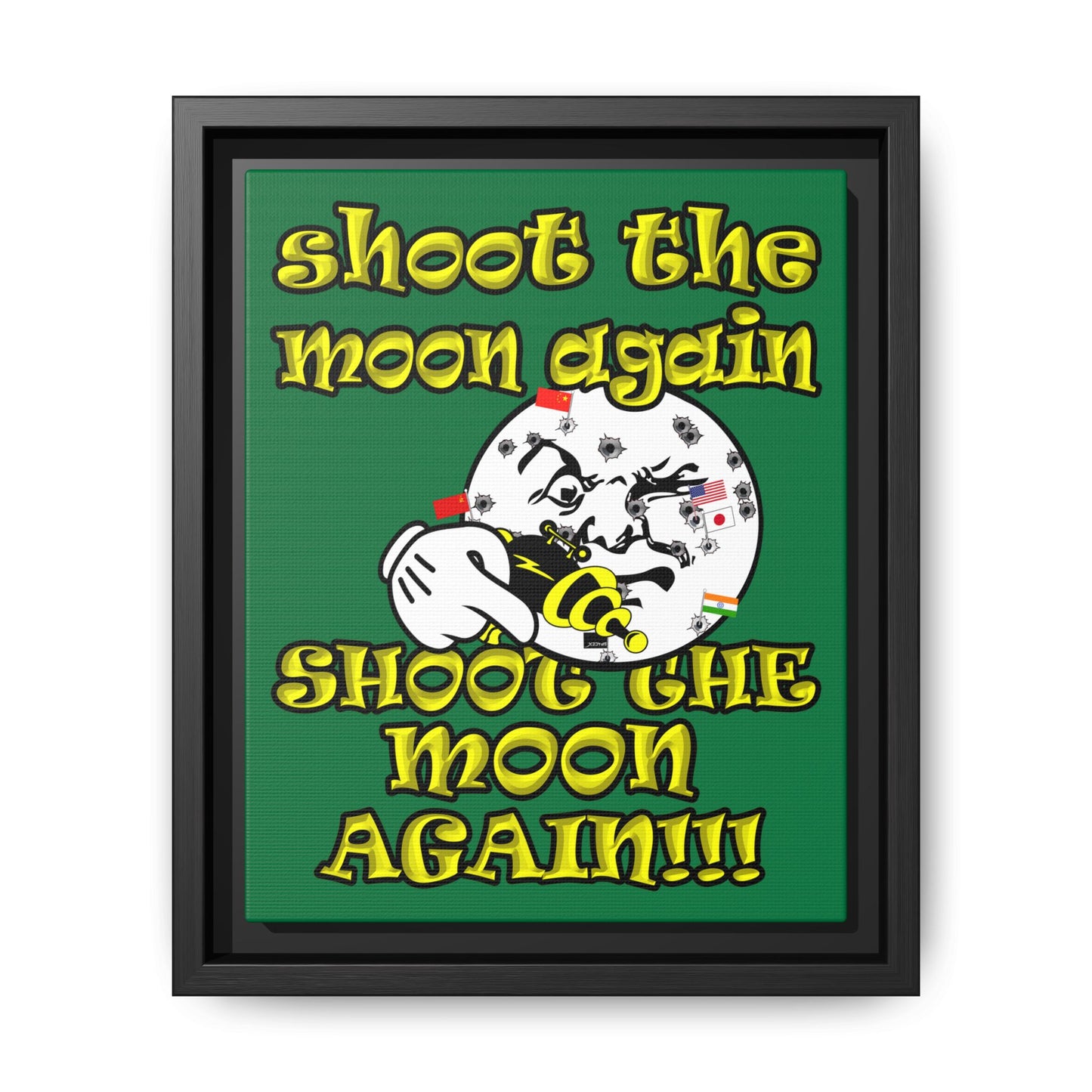 shoot the moon again - framed canvas art (dark green)