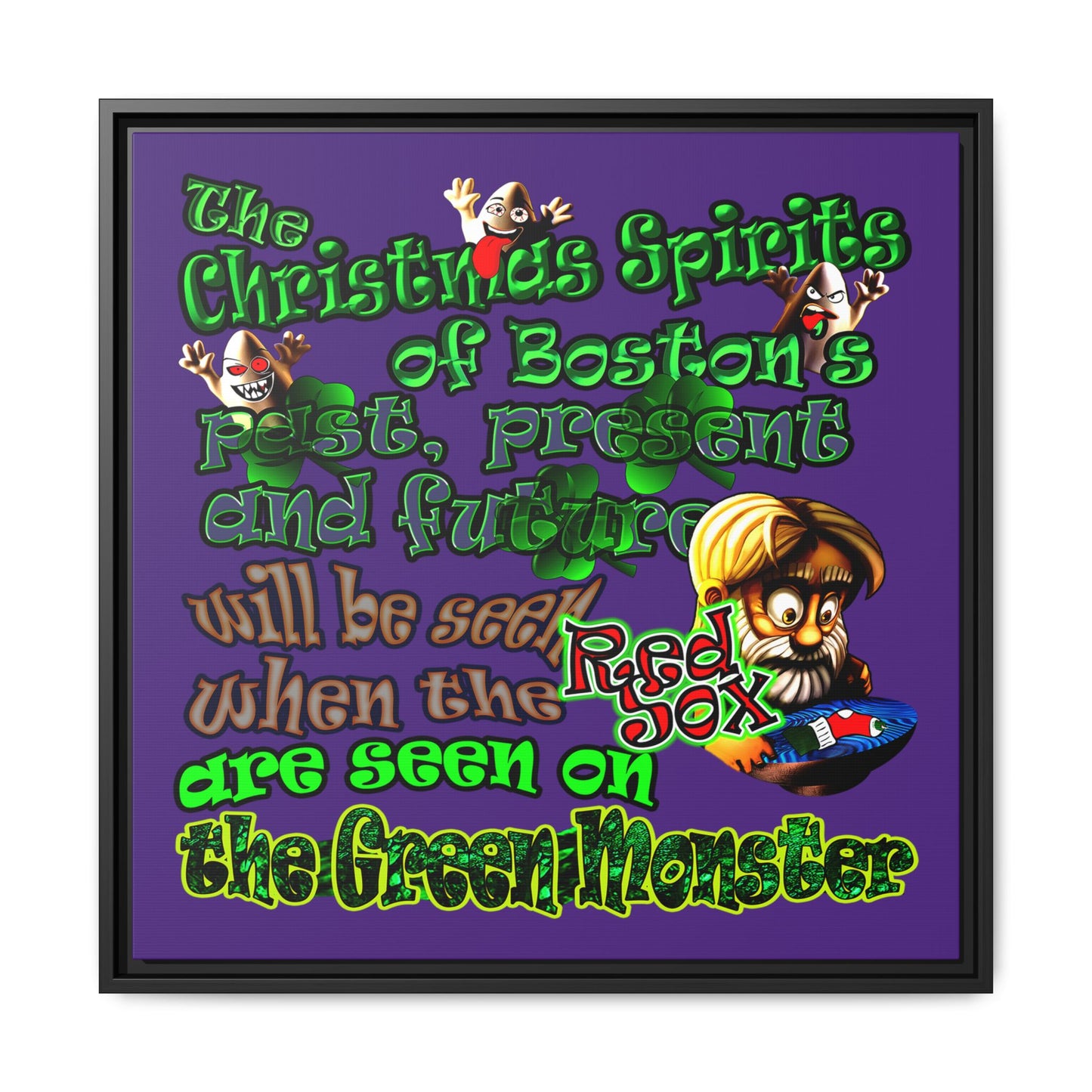 christmas spirits of boston - framed canvas art (purple)
