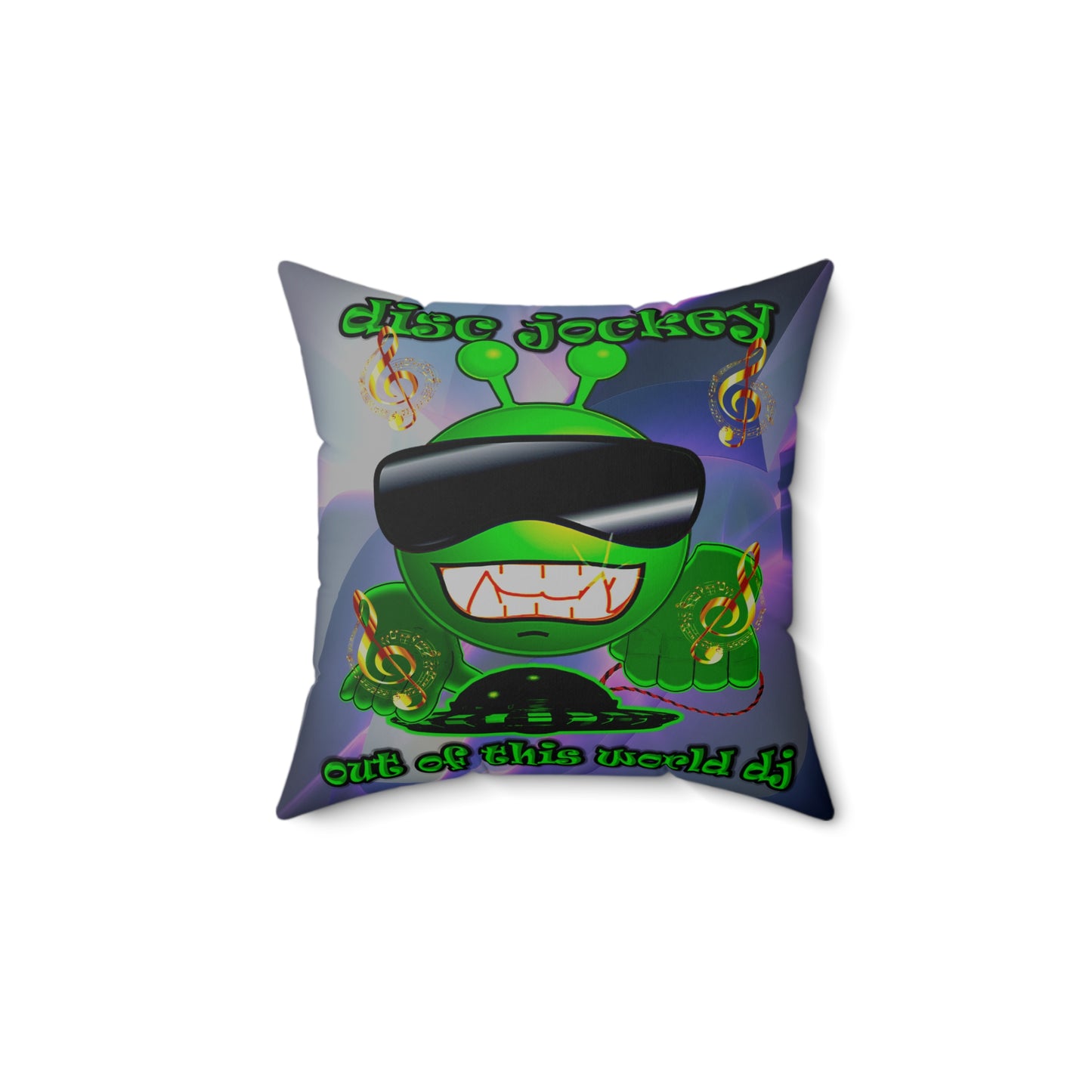 disc jockey - Spun Polyester Square Pillow - (grey-pink wave)