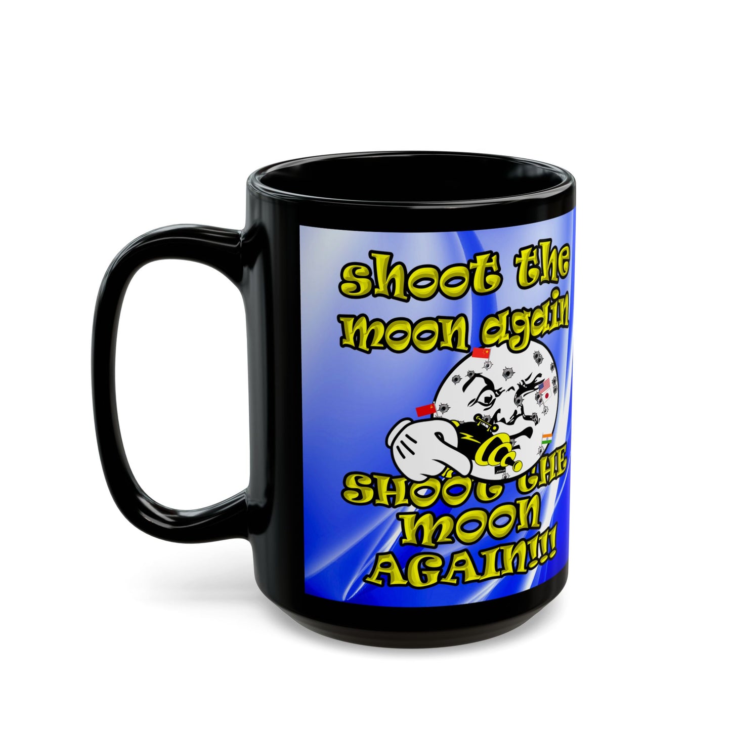 shoot the moon again - Black Mug (blue-white wave)