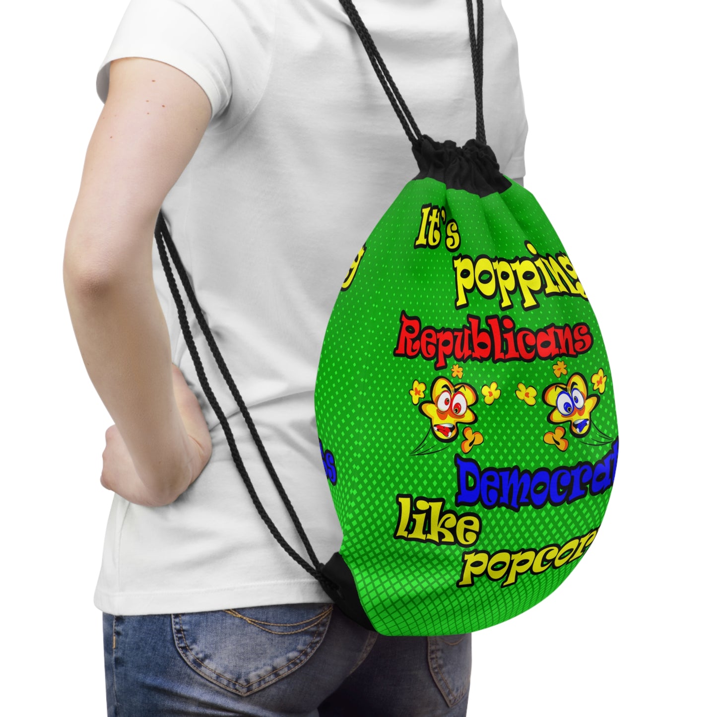 popping like popcorn - Drawstring Bag (logo green)
