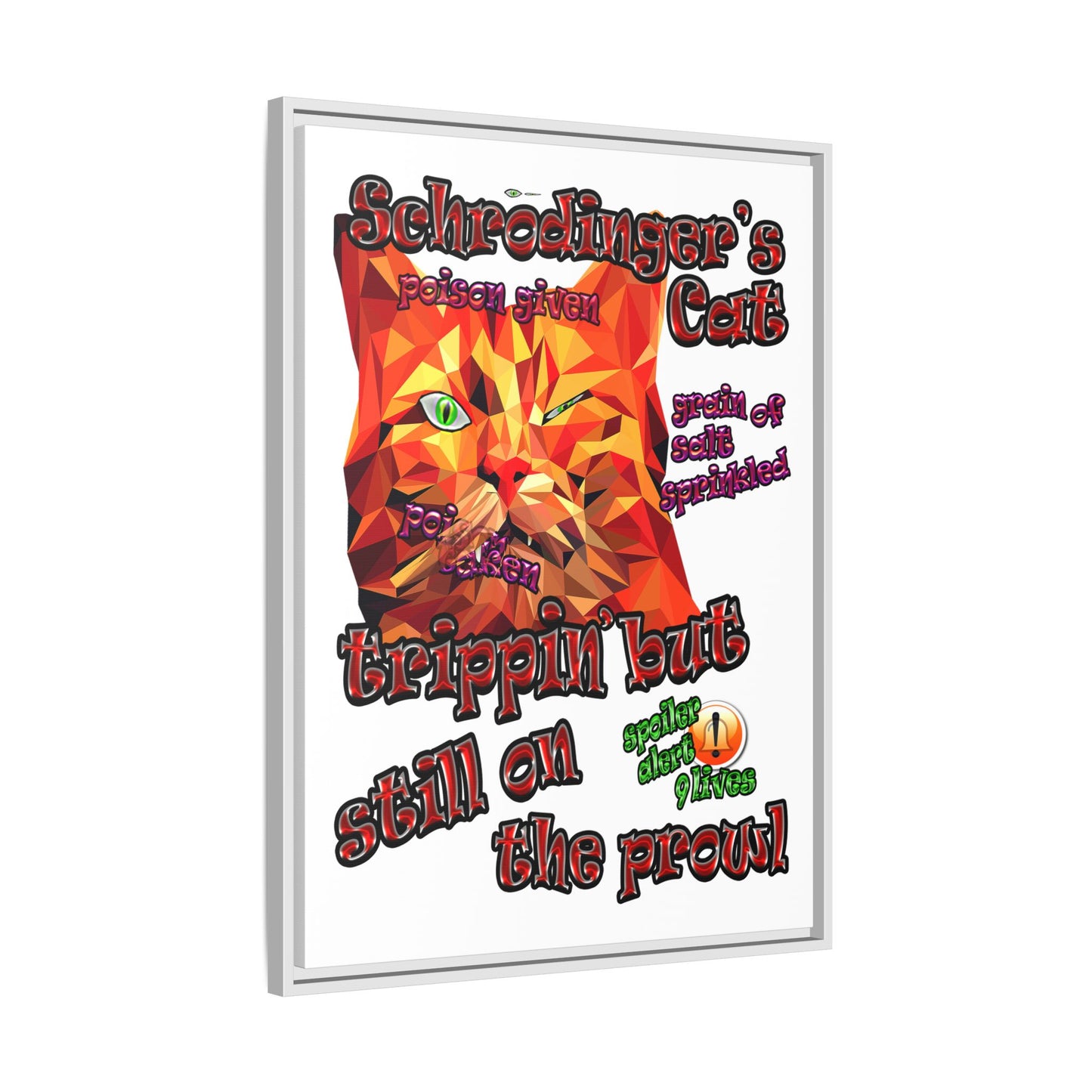 schrodinger's cat - framed canvas art (white)