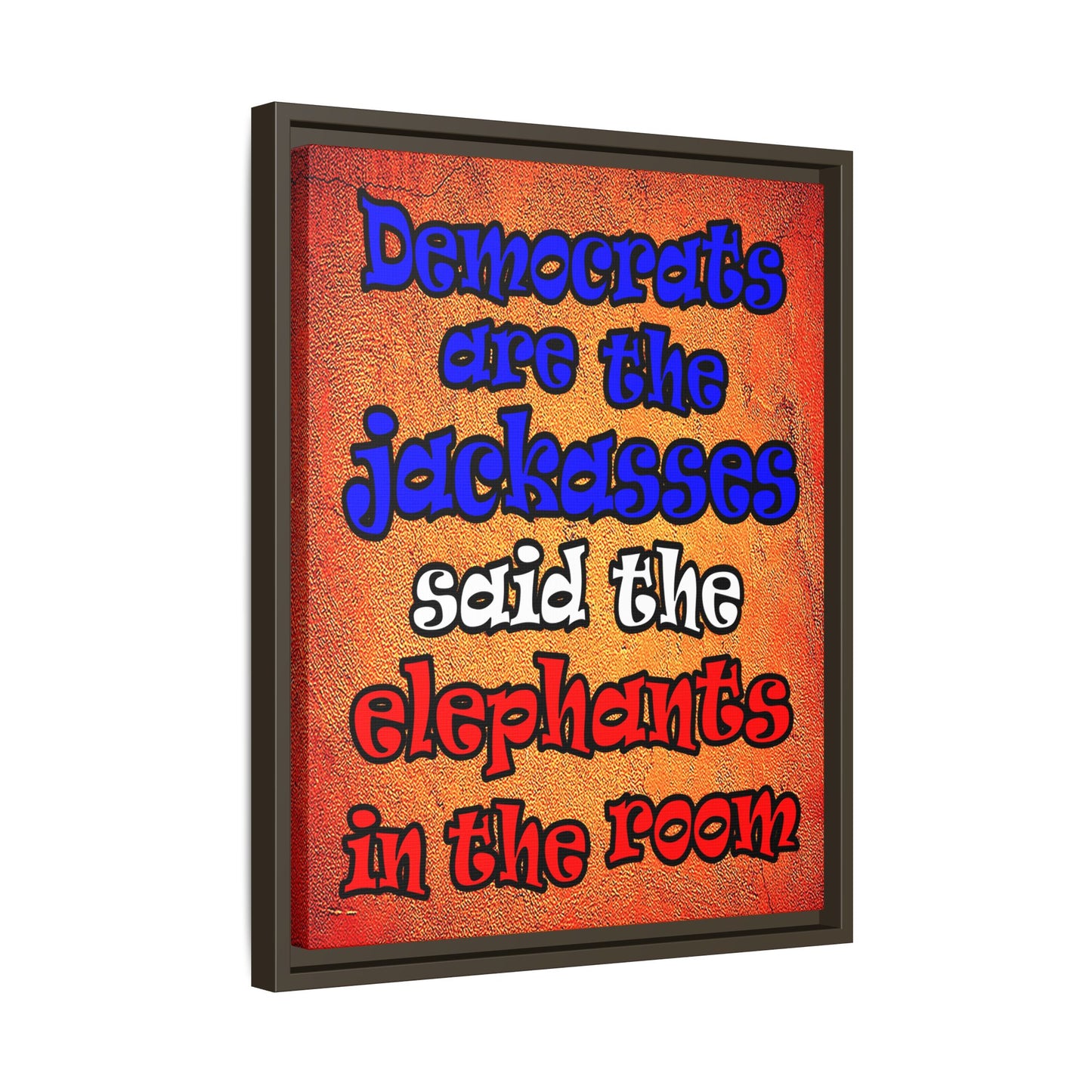 donkeys and elephants - framed canvas art (burnt orange)