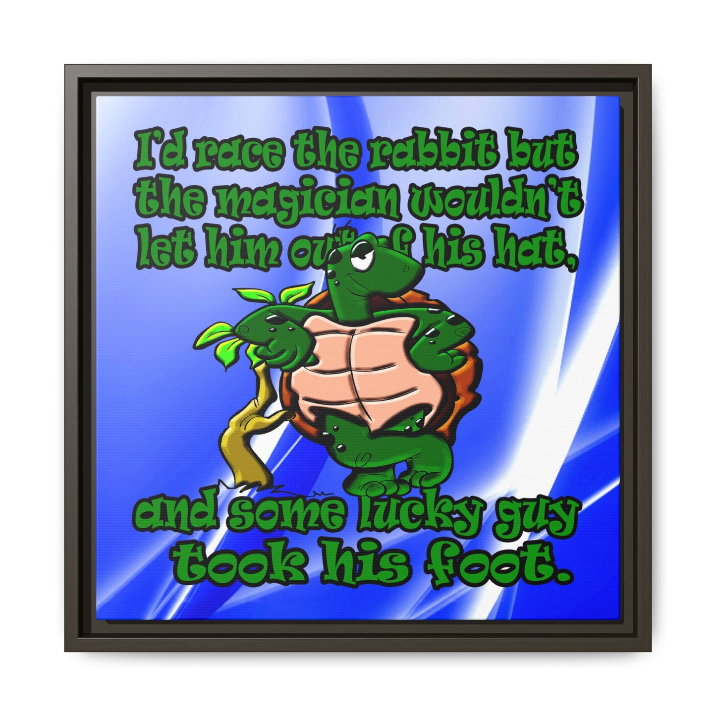 turtle race - framed canvas art (blue-white wave)