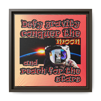 defy conquer reach - framed canvas art (yellow-orange wave)