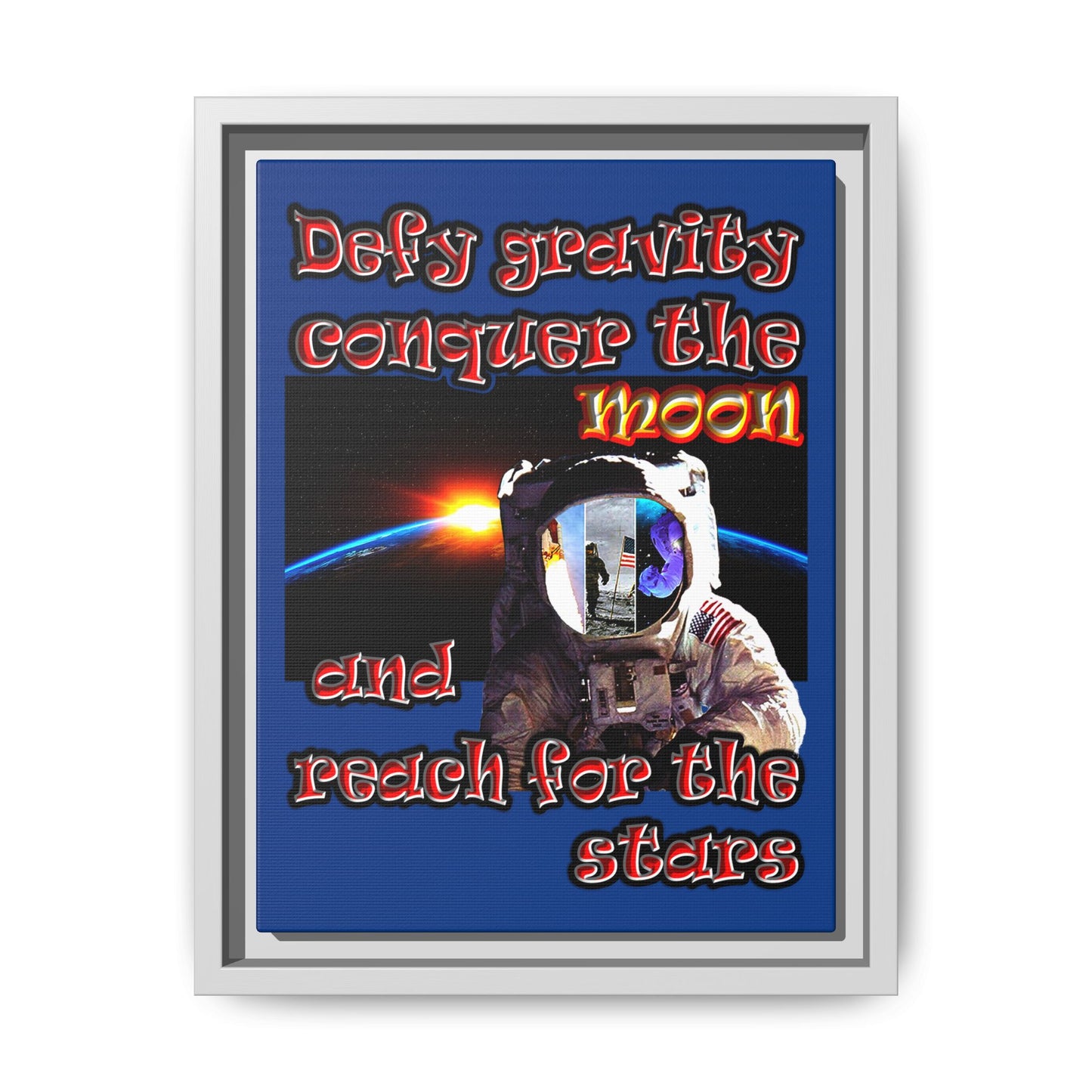 defy conquer reach - framed canvas art (dark blue)