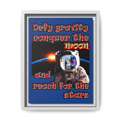 defy conquer reach - framed canvas art (dark blue)