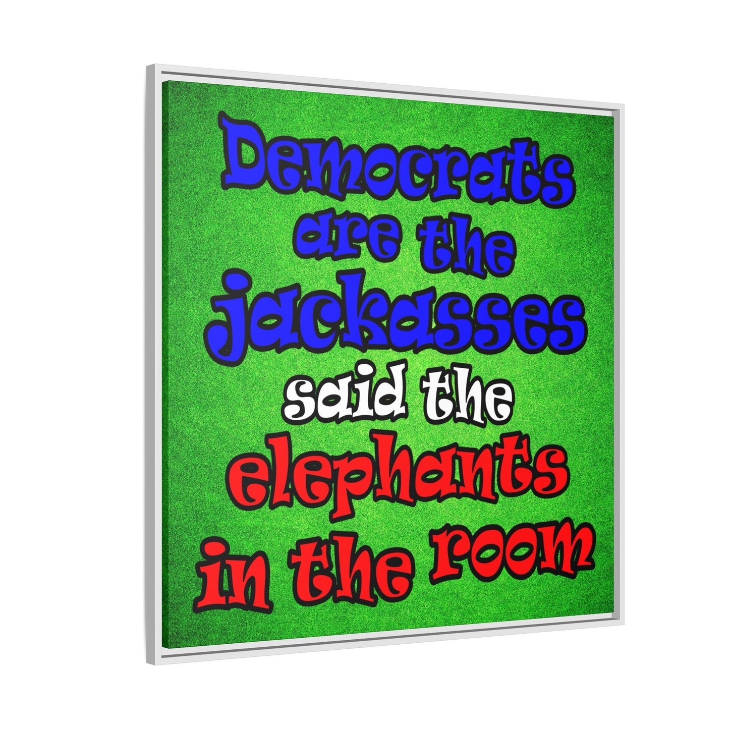donkeys and elephants - framed canvas art (green turf)
