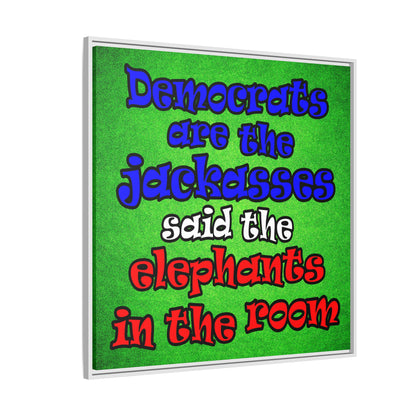 donkeys and elephants - framed canvas art (green turf)