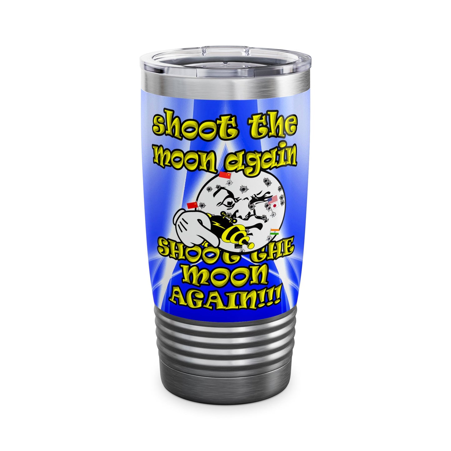 shoot the moon again - Ringneck Tumbler, 20oz (blue-white wave)