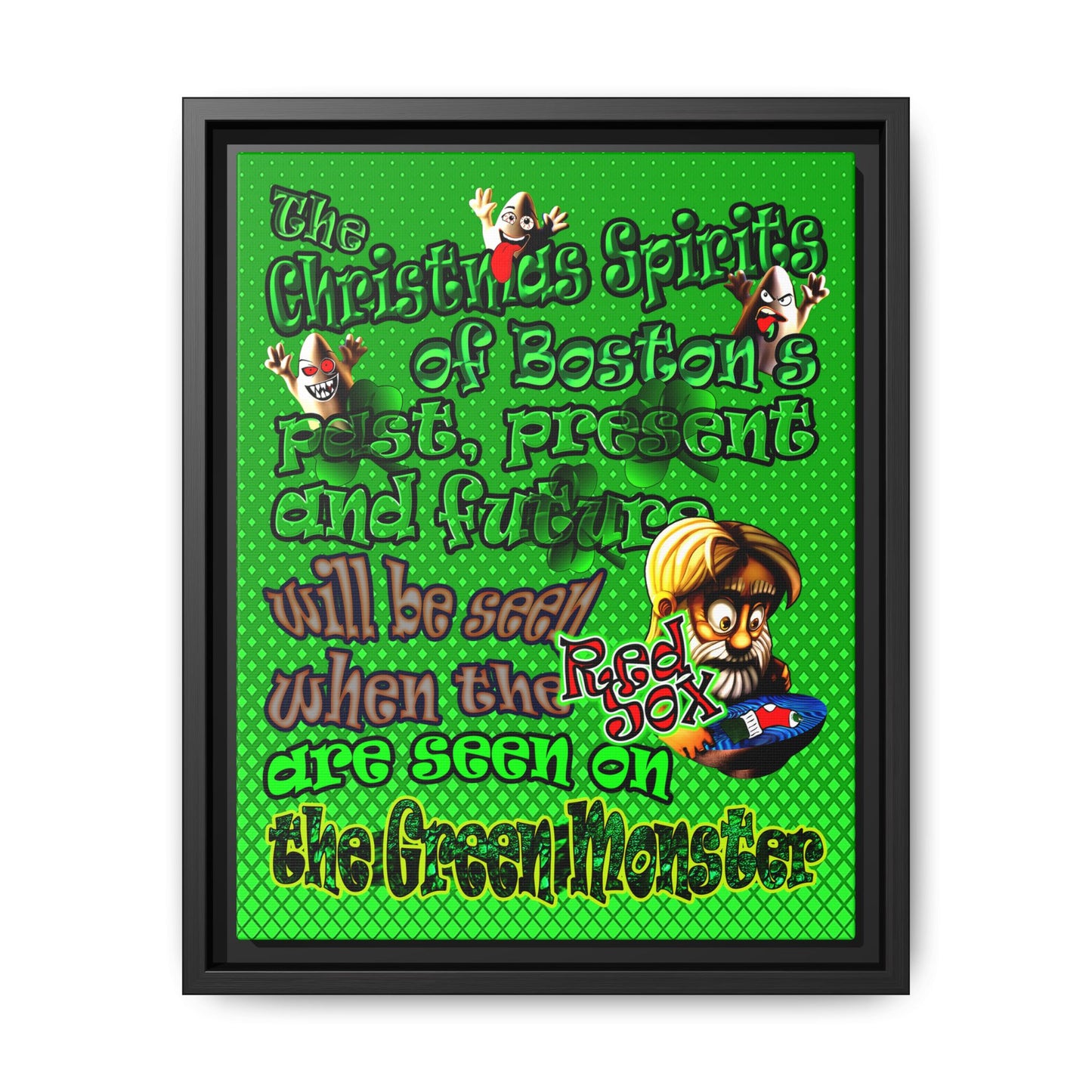 christmas spirits of boston - framed canvas art (logo green)