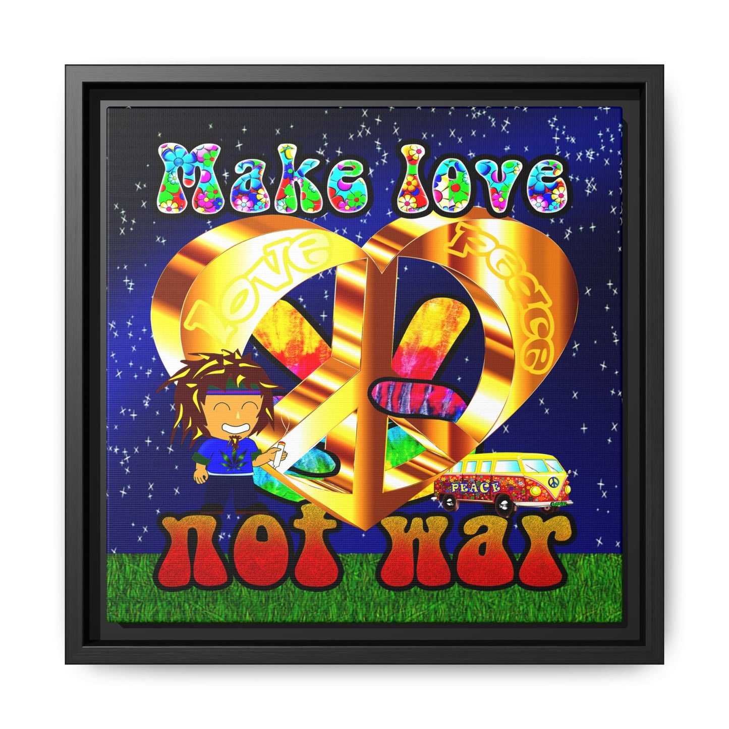 love peace - framed canvas art ('snoops' background)