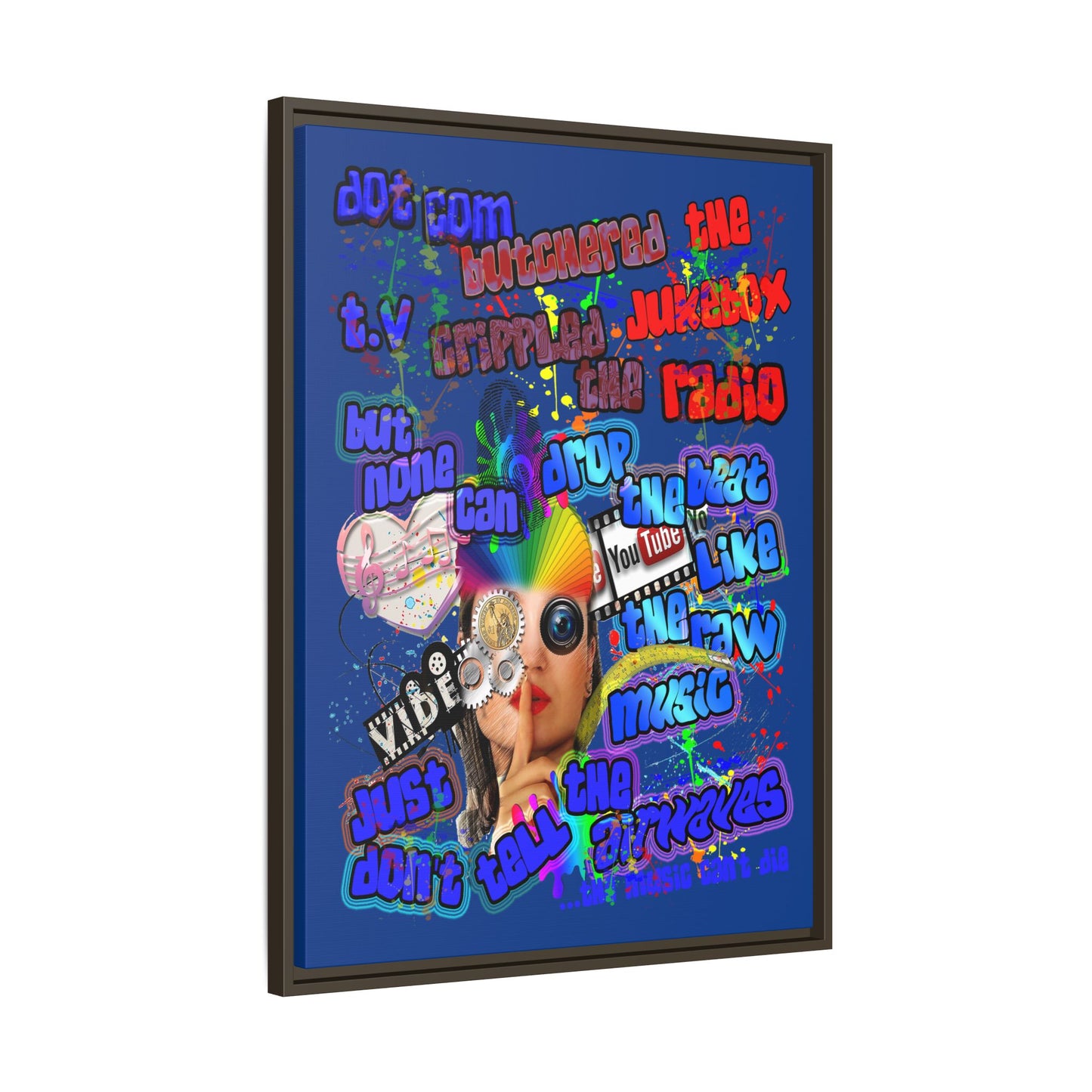 drop the beat - framed canvas art (dark blue)