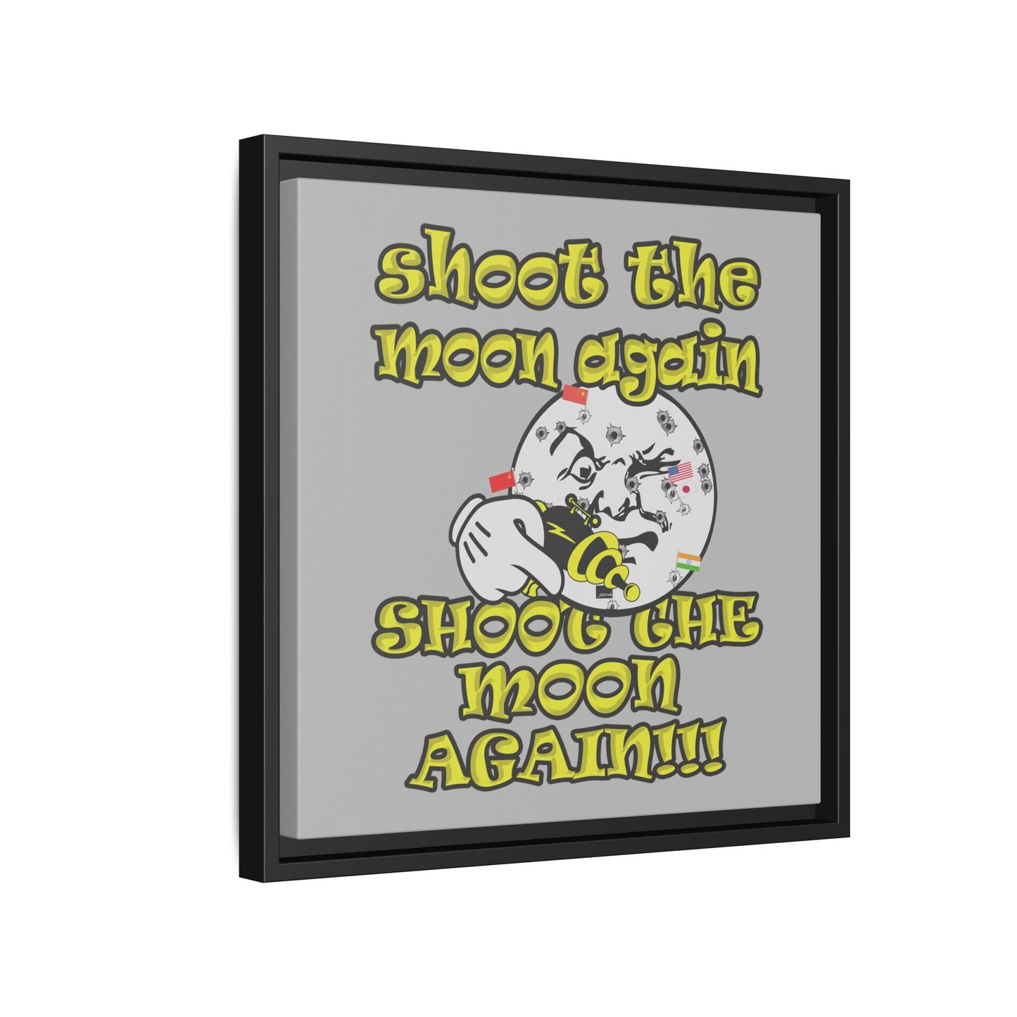 shoot the moon again - framed canvas art (light grey)