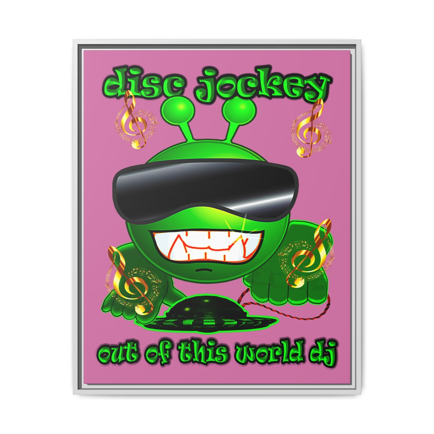 disc jockey - framed canvas art (light pink)